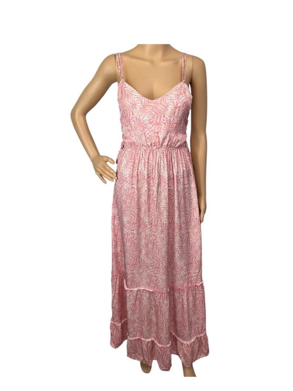 NWT Maaji Pink Palm Print Lace Up Maxi Dress.